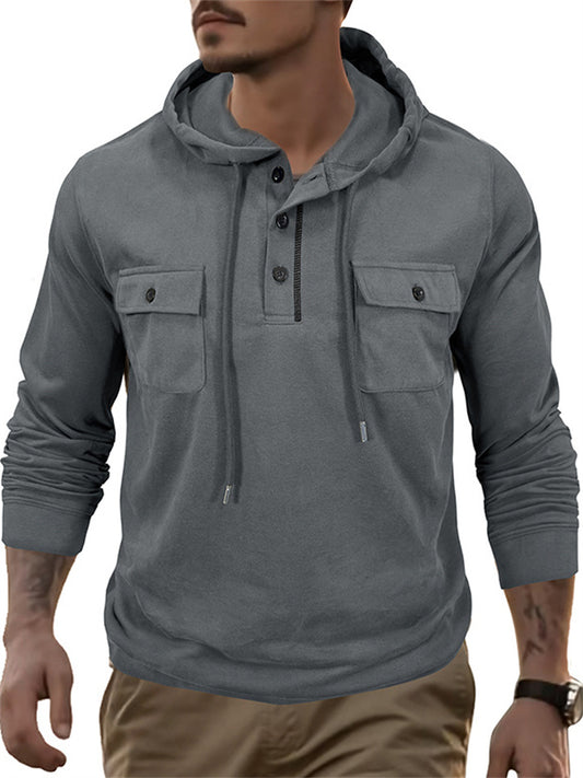 Men's Outdoor Hooded Sports Long Sleeve Drawstring Sweatshirt
