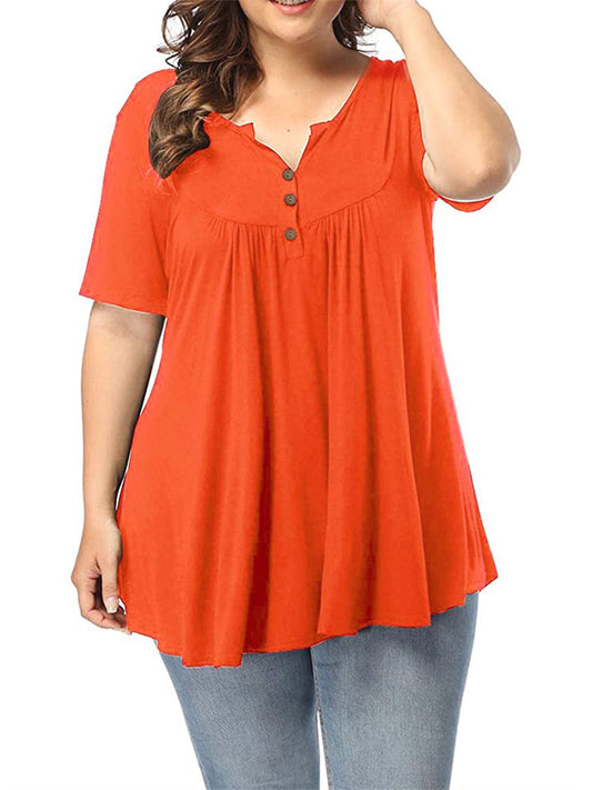 Women's Plus Size Tops T shirt Tee Solid Color Button Short Sleeve Crew Neck Basic Casual Daily Weekend Polyester Spring Summer Green Black
