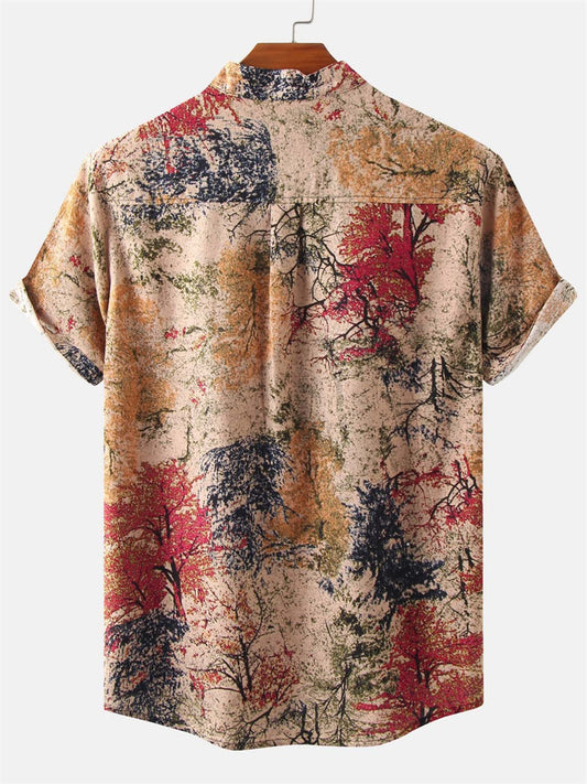 New Explosion Slim Type Men's Fashion Floral Casual Pointed Collar Short-sleeved Shirt Thin Men's Clothing
