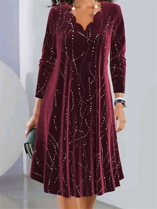 Women autumn and winter new fashionable V-neck long sleeved sequined dress