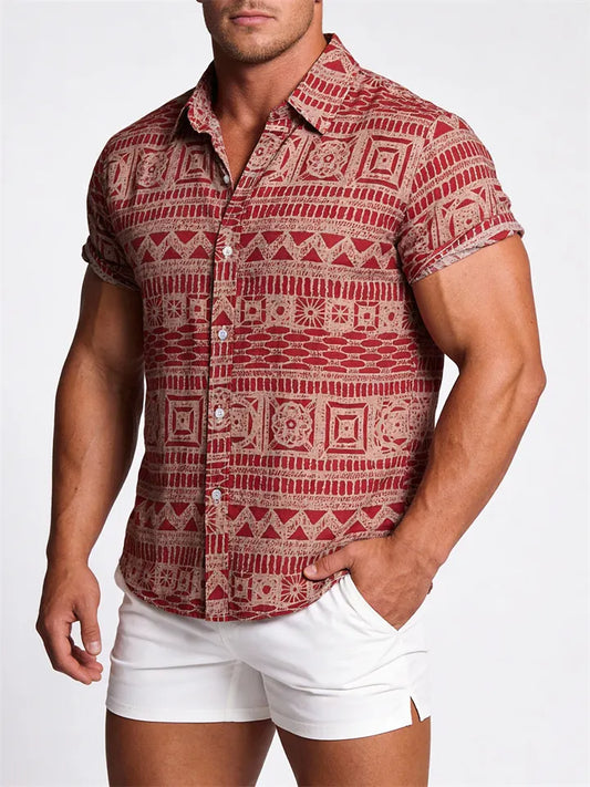 Men's Ethnic-Style Short-Sleeve Floral Shirt - New Summer Short-Sleeve Floral Shirt