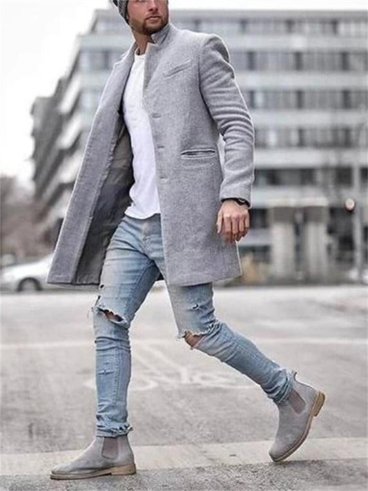 Autumn and Winter Fashion Trend Trench Coat Men's Jacket Lapel Phoenix Tweed Medium-length Coat