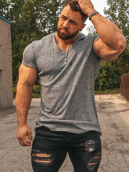 Men's T shirt Tee Plain Pit Strip V Neck Outdoor Daily Wear Short Sleeves Basic Clothing Apparel Designer