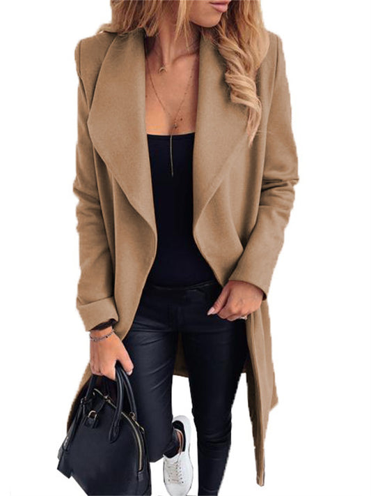 Fall/Winter New Arrival Fashion Women's Lapel Solid Color Wool Coat Mid-Length