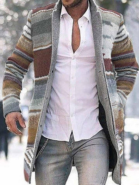 Long Printed Men's Windbreaker with Long Sleeves