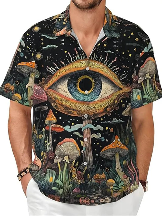 Men's Camouflage-Print Cuban-Collar Short-Sleeve Shirt, Summer Casual Shirt