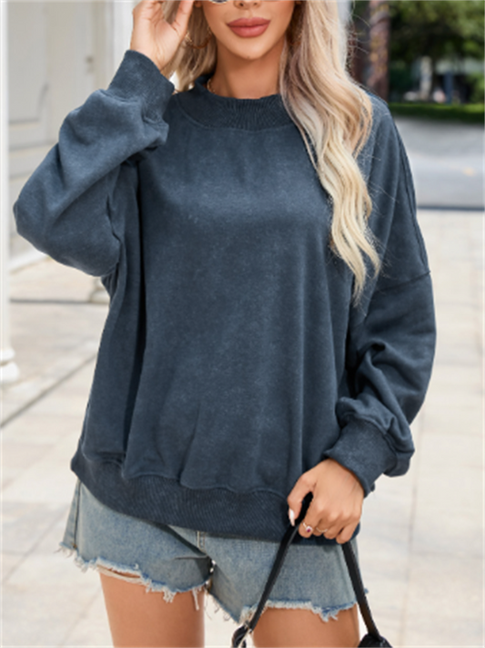 Women's Sweater Autumn New Solid Color Sweater Casual Commuter Loose Headset Round Neck Long-sleeved Tops Female Models