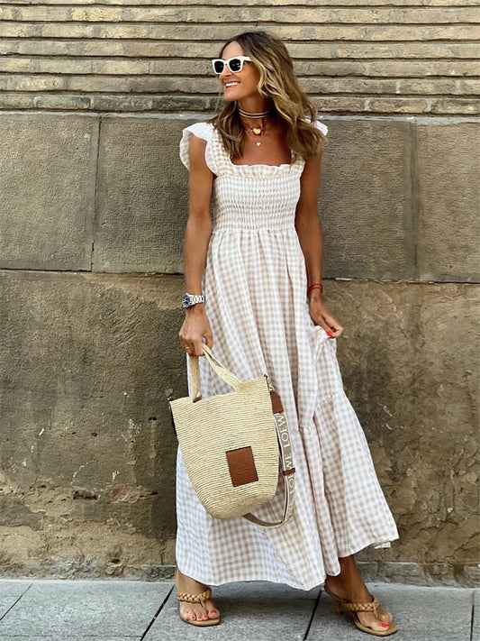 Women's Long Dress Maxi Dress Casual Dress Swing Dress Sundress Plaid Fashion Streetwear Outdoor Daily Date High Waist Print Sleeveless Strap Dress Regular Fit Black Red Sky Blue Spring Summer S M L
