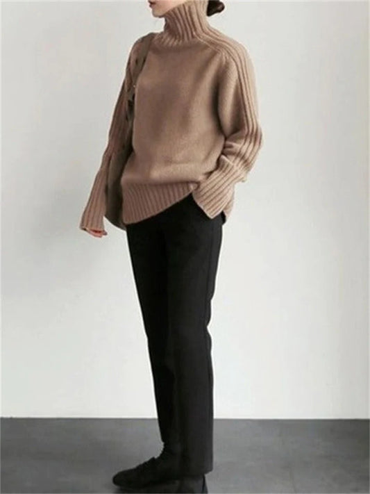 Solid Color Comfortable Loose Long Sleeve Top Temperament Sweater
