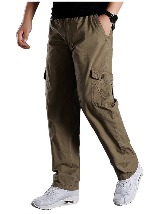 Men's Workwear Casual Long Pants Men's Washed Cotton Straight Leg Casual Pants