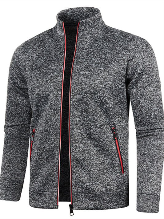 Men's Long-Zip Knit Sweater with Light Fleece Lining for Fall/Winter