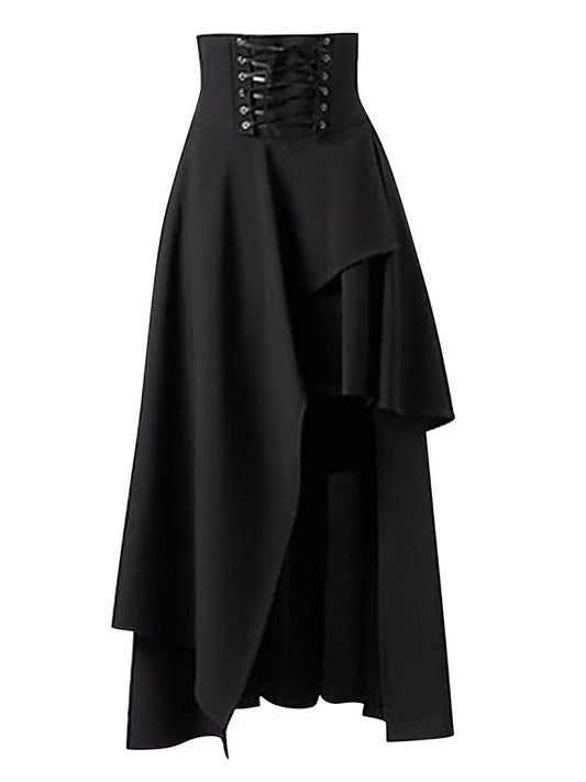 Women's Temperament Commuter Solid Color Irregular High Waist Multi Layers Hem Tie Zipper Halter Long Skirt