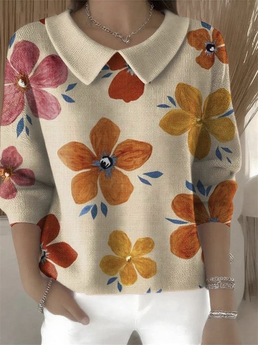 Fall/Winter New Arrival Women's Collared Solid Color V-Neck Long Sleeve Relaxed Casual Top