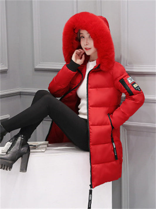 Women's Puffer Jacket Long with Pockets Slim Fit Fur Collar Coat powder Bean Green White Black Gray Classic Style Christmas Winter Zipper Hoodie Regular Fit M L XL XXL XXXL / Daily / Windproof