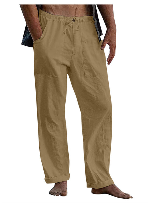 Men's Linen Pants Yoga Beach Loose Casual Summer Waist Drawstring Loose Pants