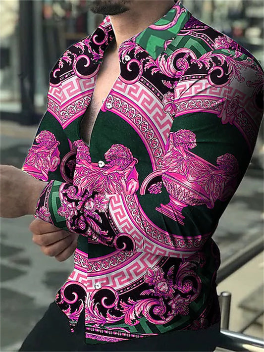 Men's Shirt Graphic Paisley Classic Collar Green Black Casual Daily Long Sleeve Clothing Apparel Fashion Designer Classic