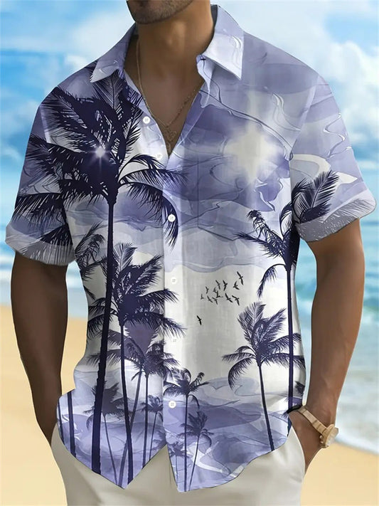 New Arrival Men's Short-Sleeve Shirt with Coconut Tree Hawaiian 3D Print Collared Shirt