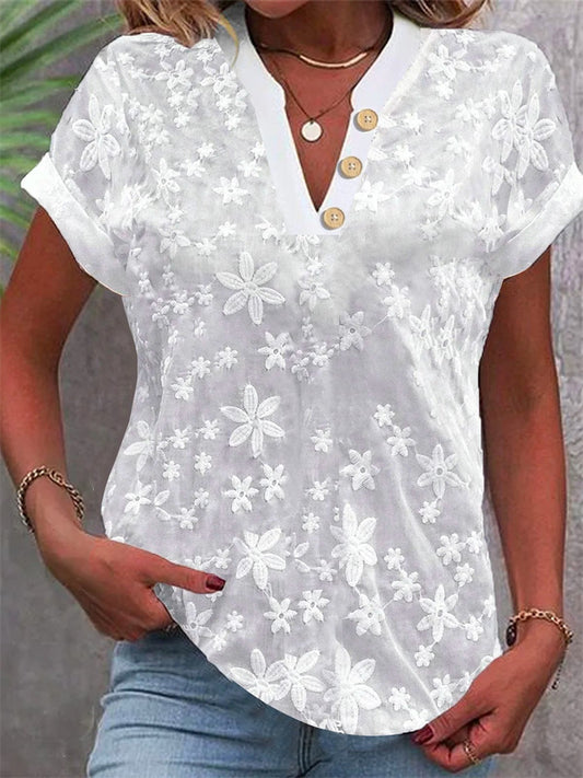 Women's Summer Simple Casual Printed V-neck Short-Sleeve Shirt 3