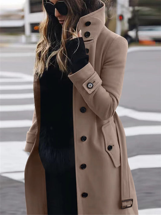Women's New Fall and Winter Slim Tweed Coat Solid Color Coat