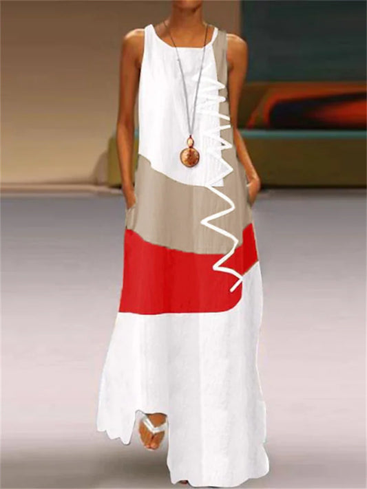 Women's Casual Dress Boho Dress Long Dress Maxi Dress Blue Khaki Red Sleeveless Graphic Print Fall Spring Summer Crew Neck Fashion Daily Vacation Summer Dress 2022 S M L XL XXL 3XL 4XL 5XL