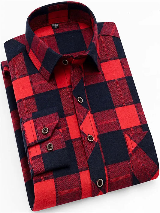 Spring New Men's Brushed Plaid Shirt Casual Facecloth Plaid Shirt Casual Shirt