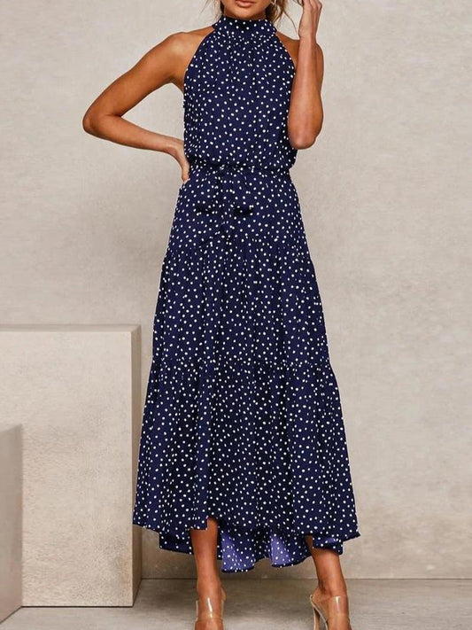 Vintage Printed Round Neck Sleeveless Slim Fit Maxi Dress