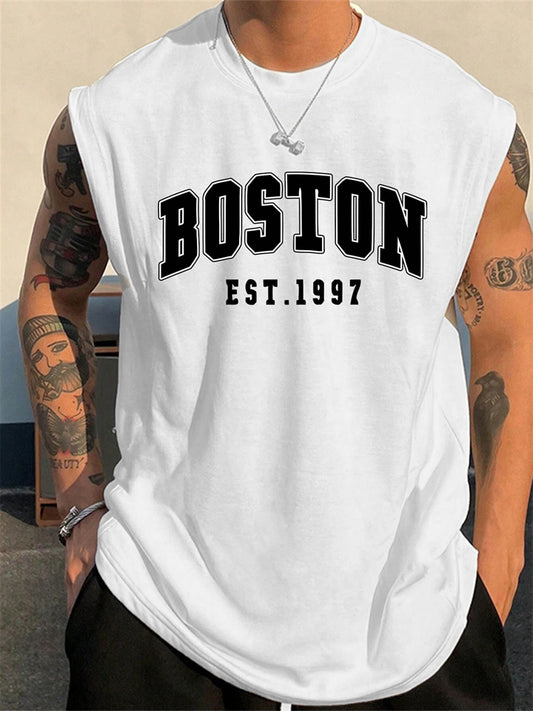 Men's Sleeveless American-Style Sports Tank Top, Summer Oversized Lightweight Loose-Fit Round-Neck T-Shirt