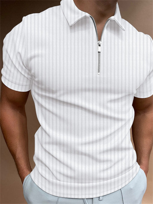 Men's Collar Polo Shirt Golf Shirt Striped Solid Colored Turndown Khaki Navy Blue Light Blue Gray White Going out golf shirts Short Sleeve Zipper Clothing Apparel Sports Designer Punk & Gothic / Slim