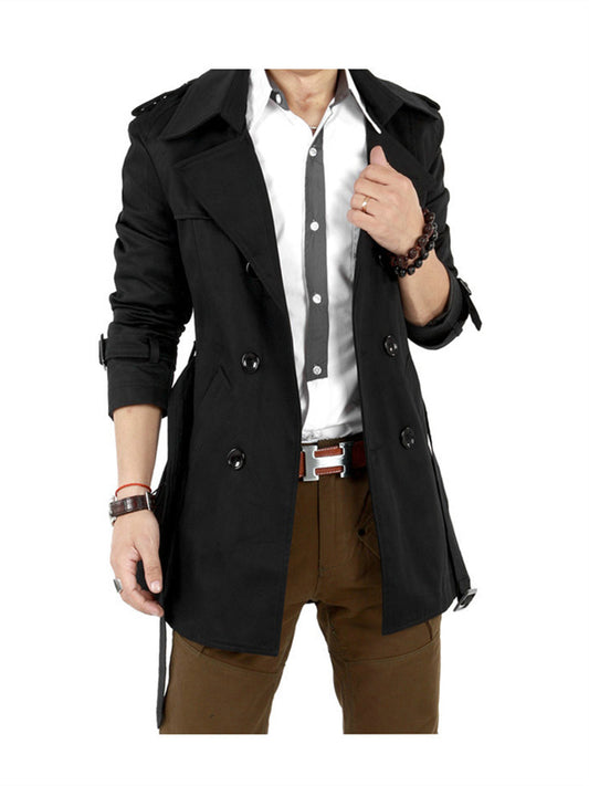 Men's New Mid-Length Trench Coat Solid Color Double-breasted Trench Coat