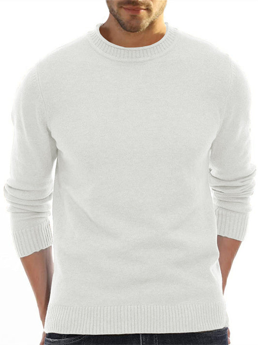 Men's Wool Inner Knit Sweater Round Neck Sweater White Black Burgundy Khaki Navy Brown S-2XL