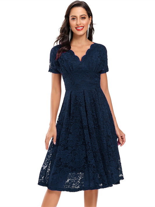 Women's Retro Lace V-neck Sleeveless Dress