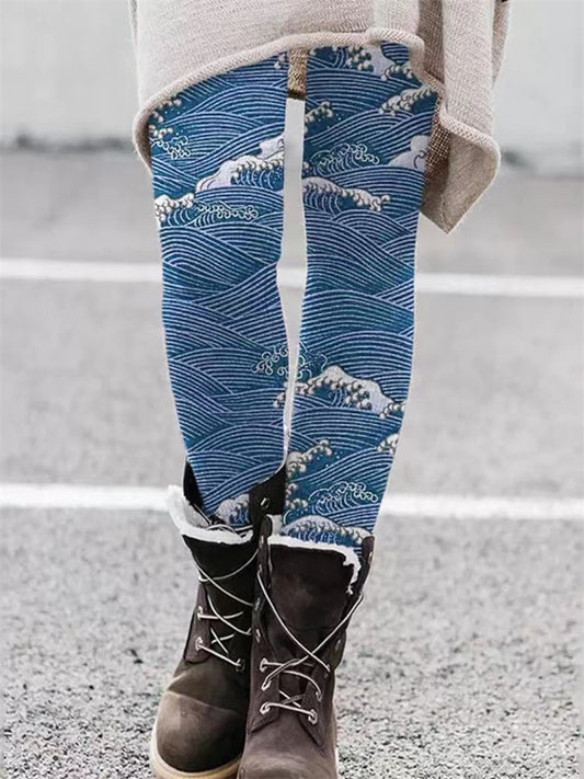 Women's Autumn/Winter Brushed Print Water Wave Slimming Base Layer Pants