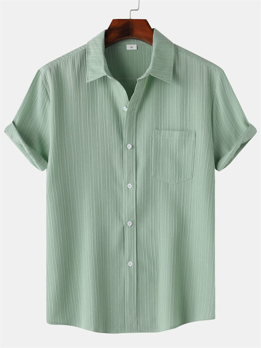 Men's Short-sleeved Shirt Summer New Men's Solid Color Lapel Short-sleeved Shirt S-XXXL