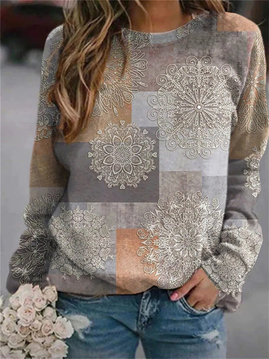 Colorblocking Splicing Round Neck Colorblocking Long Sleeve Sweatshirt Temperament Commuter Woman