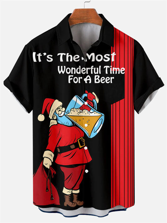 Men's Retro Christmas Art Casual 3D Digital Printing Code Short Sleeve Shirt