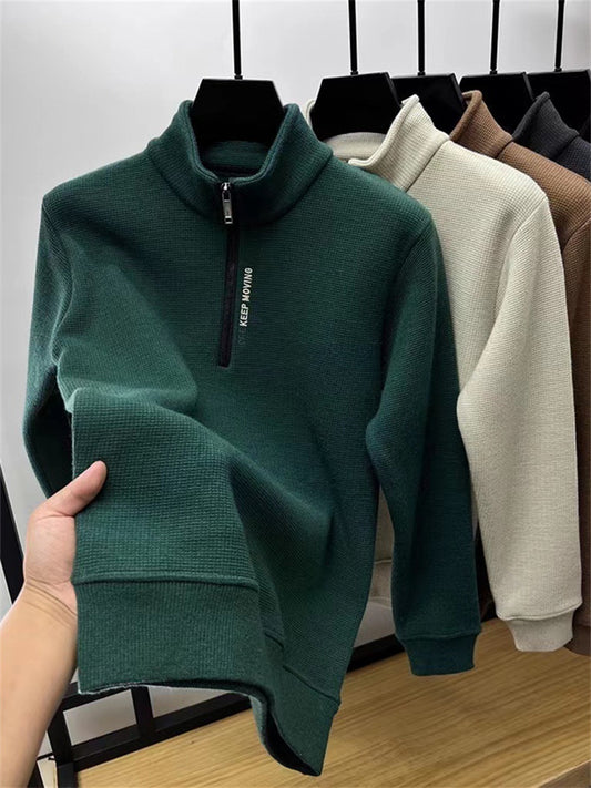 Half-zipper Padded Thickened Sweater Men Winter Warm Casual T-shirt Men's Long-sleeved Stand-up Collar Men's Bottoming Shirt Jacket