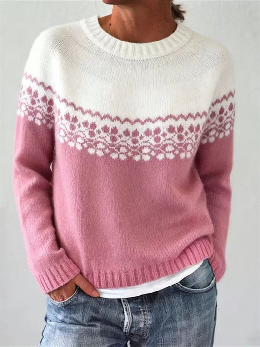 New Fall/Winter Women's Sweater - Crew Neck Loose-Fit Fashion Knit Printed Sweater