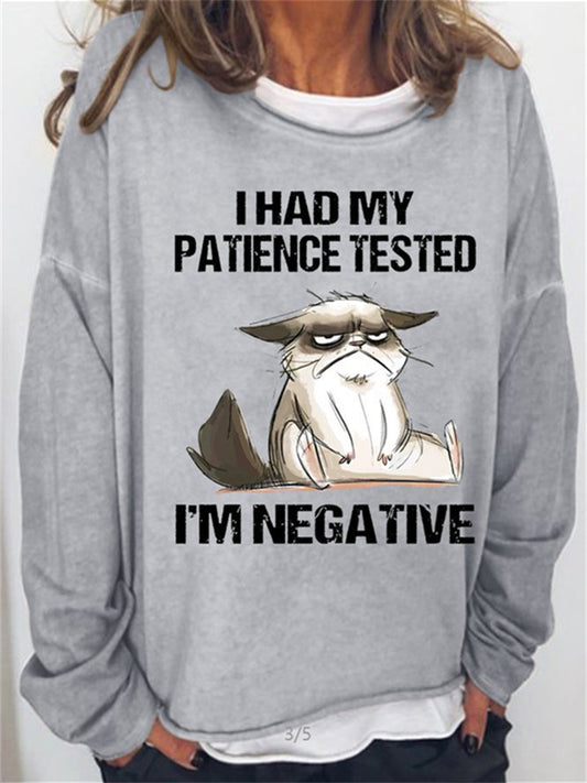 Women's Sweatshirt Pullover Active Streetwear Black Blue Purple Cat I HAD MY PATIENCE TESTED Sports Round Neck Long Sleeve S M L XL XXL 3XL