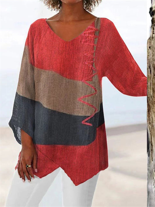 Women's New Arrival Casual Fashion Loose-Fit Long-Sleeve V-Neck Printed T-Shirt Top