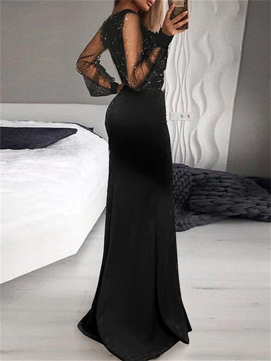 Women's Party Dress Swing Dress Long Dress Maxi Dress Black Long Sleeve Pure Color Split Winter Fall Spring V Neck Hot Winter Dress Date Vacation Slim 2022 S M L XL