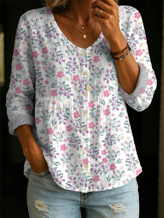 New Arrival Women's 3D Printed Top - Round Neck Floral 3/4 Sleeve Shirt