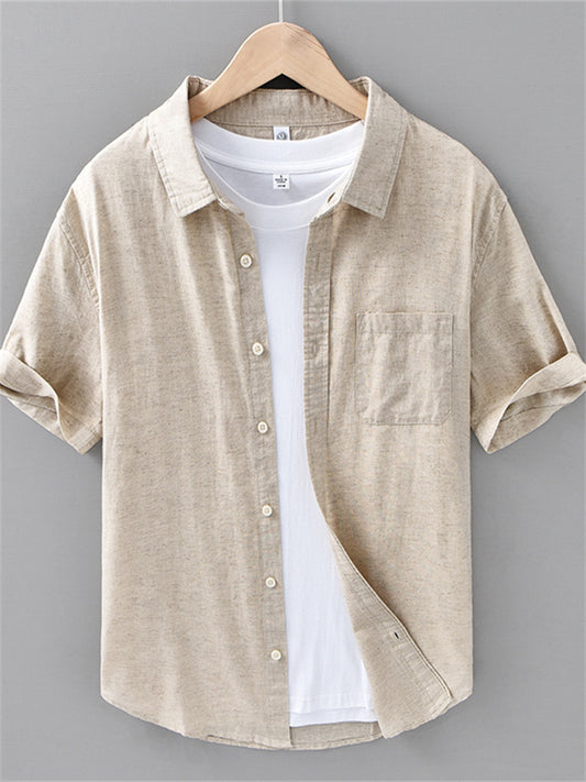 Summer Thin Section Men's Linen Short-sleeved Shirt Casual Cotton Linen Shirt Men Solid Color Shirt