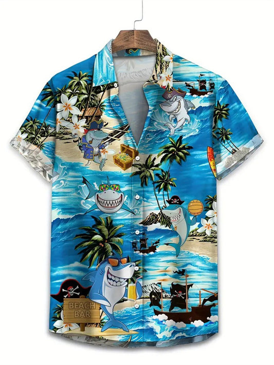 Men's Hawaii New Lapel 3D Printed Short Sleeve Shirt