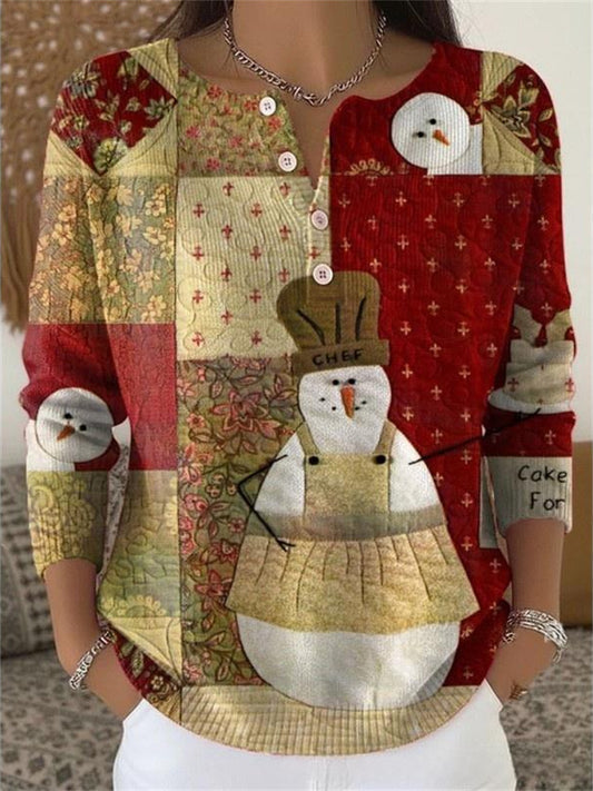 Women's New Vintage 3D Christmas Tree Print Stand Collar Polo Shirt
