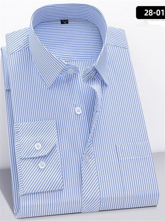 Middle-aged and Elderly Men's Long-sleeved Shirt Loose Plus Size Striped Shirt Dad Installed Middle-aged Shirt