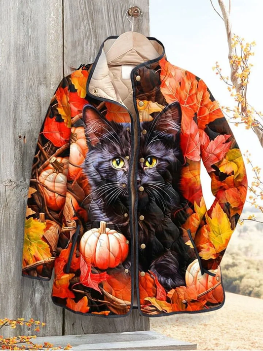 Women's New Style Stand Collar Quilted Women's Hoodie Floral Pattern Print Cotton Jacket