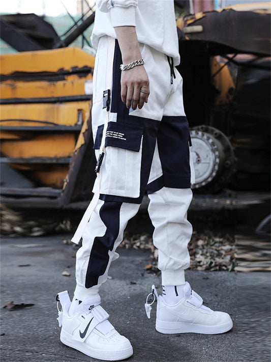 Men's Cargo Pants Cargo Trousers Joggers Trousers Techwear Drawstring Elastic Waist Flap Pocket Color Block Comfort Outdoor Full Length Casual Daily 100% Cotton Streetwear Casual Black White Inelastic