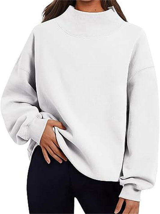Women's Explosive Neckline Split Loose Casual Half-high Neck Padded Casual Style Commuter Sweater