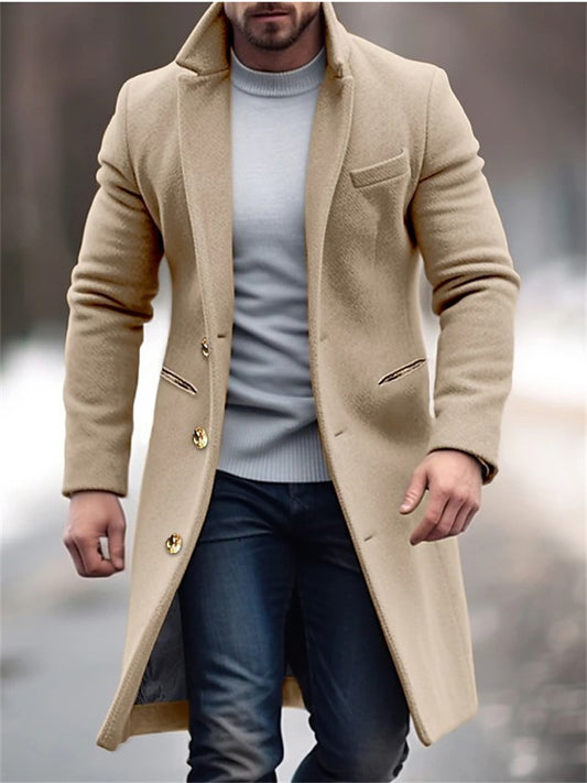 New Tweed Coat Men's Tweed Medium-length Windbreaker Jacket