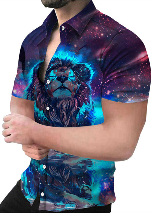 New Summer Men's Casual Slim-Fit Fashionable 3D Printed Short-Sleeve Shirt A
